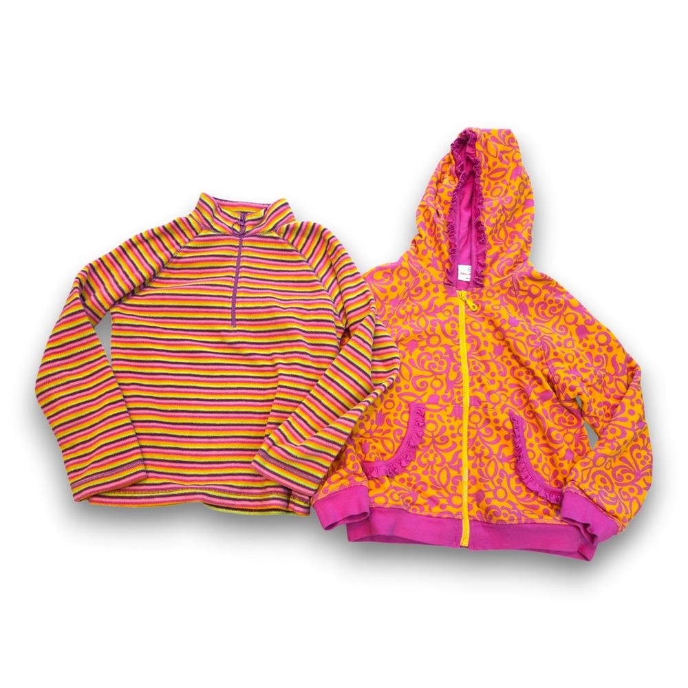 Hanna Andersson Matching Set Zip Up Hoodie + Fleece Orange Pink Girls 140 US 10